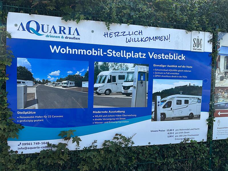 Der Wohnmobilstellplatz nahe des Aquaria in Coburg ist sch&ouml;n und bietet noch dazu Vesteblick. Das wurde dann auch gleich mal bei der Namensgebung aufgegriffen.