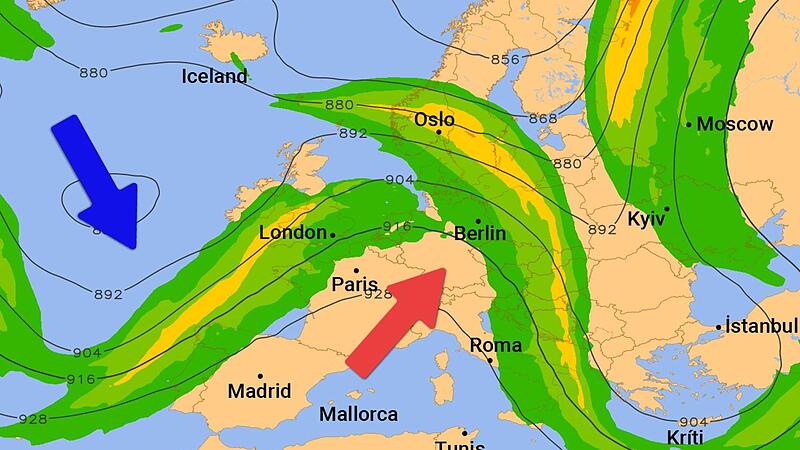 Das Starkwindband &bdquo;Jetstream&ldquo; liegt aktuell genau &uuml;ber Europa.
