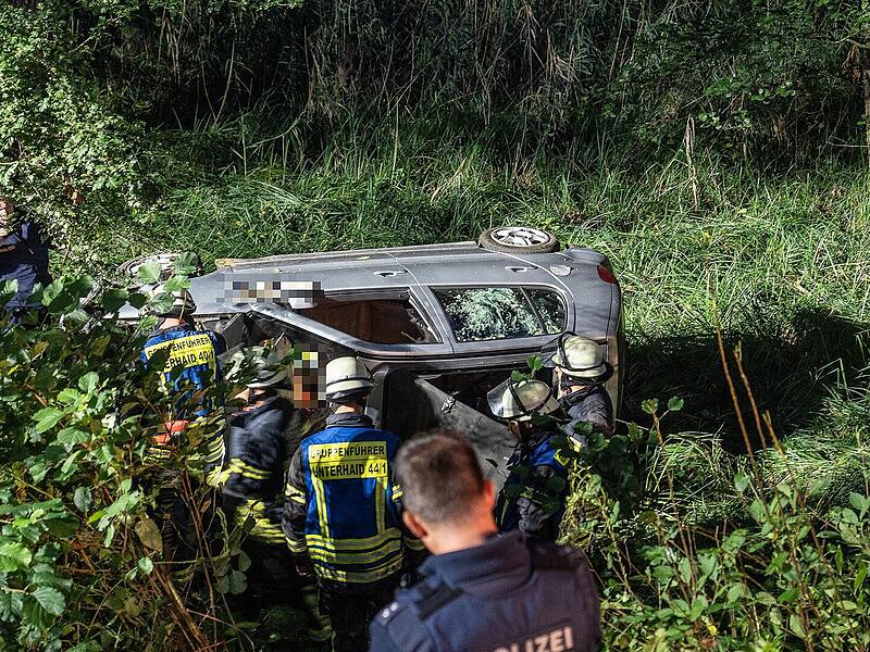 Auto stürzt Böschung hinab: Feuerwehr befreit Frau und Hund aus Fahrzeug Auto stürzt Böschung hinab: Feuerwehr befreit Frau und Hund aus Fahrzeug