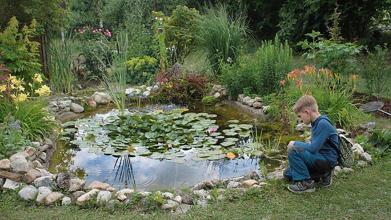 Gartenteich mit Kind