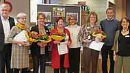 Bürgermeister Wolfgang Möhrlein, Karin Wolf, Maria Zimmermann, Marga Weidner, Leiterin des St. Michaelsbundes Bamberg,Melanie Dirauf, Andrea Möhrlein, Pfarrer Marianus Schramm, Büchereileiterin Irmi Barthelmes.
