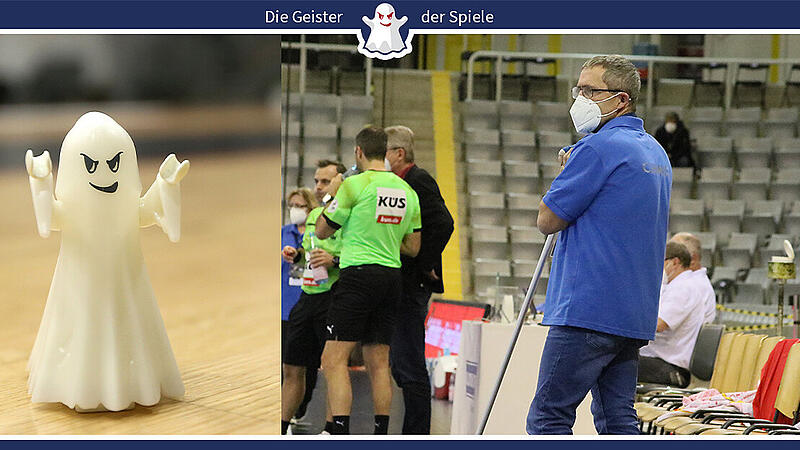 Martin Jäckel mit FFP2-Maske und Wischmopp. Beim Geisterspiel gegen Ludwigshafen war der 60-Jährige im Einsatz.