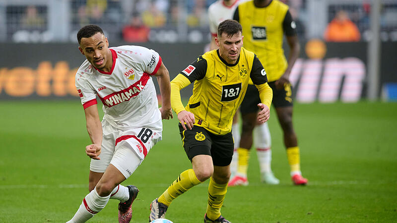 Der geb&uuml;rtige Franke Jamie Leweling (links, gegen den Dortmunder Pascal Gro&szlig;) bereitete das 2:0 gegen den BVB vor.