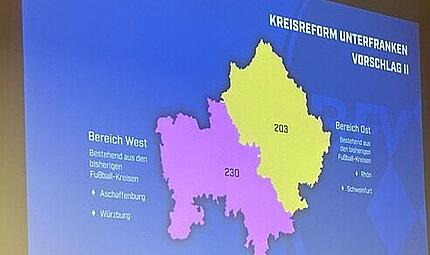 So könnten die Fußball-Spielkreise in Unterfranken ab 2030 aussehen, wenn die Zwei-Kreis-Lösung greift.