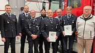 Kreisbrandrat Markus Ullrich (von links), der neue stellvertretende Kommandant Andreas Wehner, Kommandant Sebastian Metz, Vorsitzender Christian Metz sowie die Geehrten Ingbert Krug, Siegfried Eyrich, Manfred Bernhard und Armin Wehner Kreisbrandrat Markus Ullrich (von links), der neue stellvertretende Kommandant Andreas Wehner, Kommandant Sebastian Metz, Vorsitzender Christian Metz sowie die Geehrten Ingbert Krug, Siegfried Eyrich, Manfred Bernhard und Armin Wehner