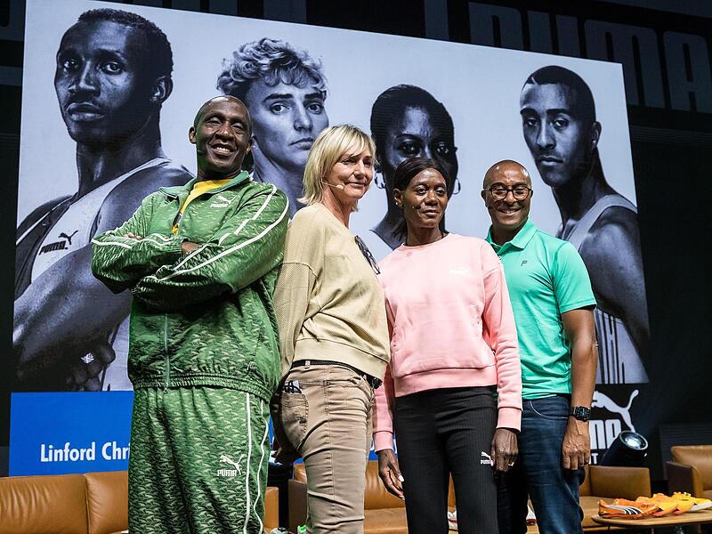 Das legendäre „Puma World Team“ (v. li.): Linford Christie, Heike Drechsler, Merlene Ottey und Colin Jackson Das legendäre „Puma World Team“ (v. li.): Linford Christie, Heike Drechsler, Merlene Ottey und Colin Jackson
