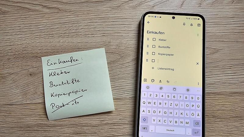 In die App Google Notizen l&auml;sst sich wie hier eine Einkaufsliste &uuml;bertragen.