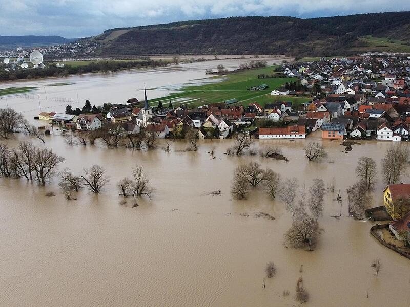 Bei Hochwasser wird Westheim fast komplett eingekesselt. Das Bild zeigt den Hammelburger Stadtteil im Januar 2024.