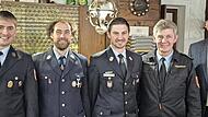 Der neue Vorstand (von links): Philipp Rottmann (Erster Vorsitzender), Markus Sch&uuml;tz (Erster Kommandant), Johannes Lurz (Zweiter Kommandant), Andreas Schnapp (KBI) und Michael D&uuml;tsch (Erster B&uuml;rgermeister, von links).