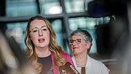 Die Fraktionsvorsitzenden von Bündnis 90/Die Grünen, Katharina Dröge (links) und Britta Haßelmann haben angekündigt, dem geplanten milliardenschweren Verteidigungs- und Infrastrukturpaket von Union und SPD in seiner aktuellen Form nicht zuzustimmen.