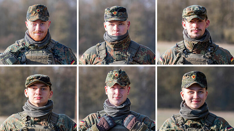Die Rekruten (von links oben nach rechts unten): Daniel, Max, Anton, Olaf, Aaron und Lucy absolvieren derzeit ihren Grundwehrdienst in Hammelburg.