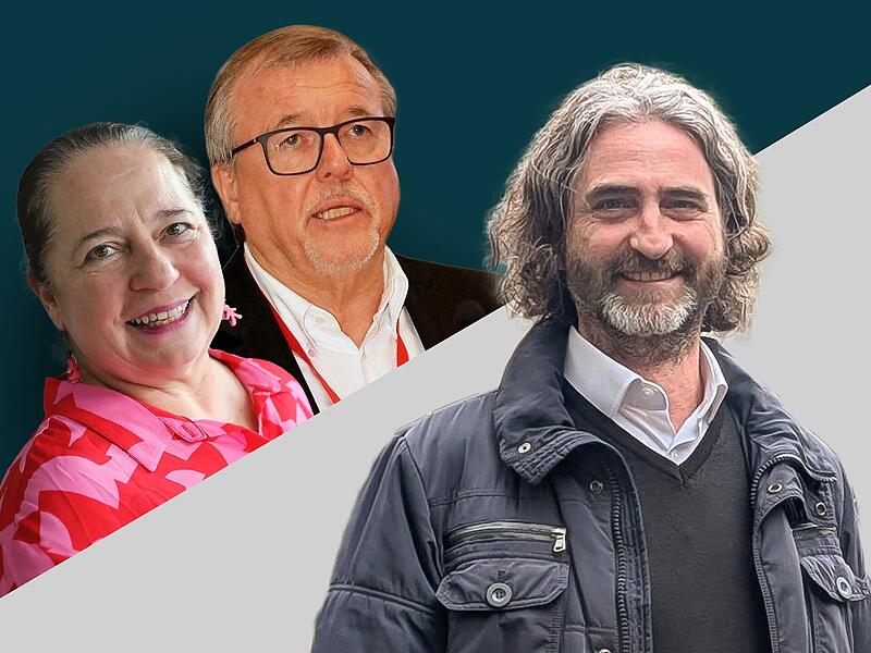 Daniela Reinfelder und Gerhard Seitz greifen Marco Diepetri anDer Bahnausbau in Bamberg