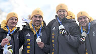 Von links: Francesco Friedrich (Pilot), der Franke Felix Straub, Matthias Sommer und Alexander Sch&uuml;ller (Deutschland) gewannen Silber im Viererbob