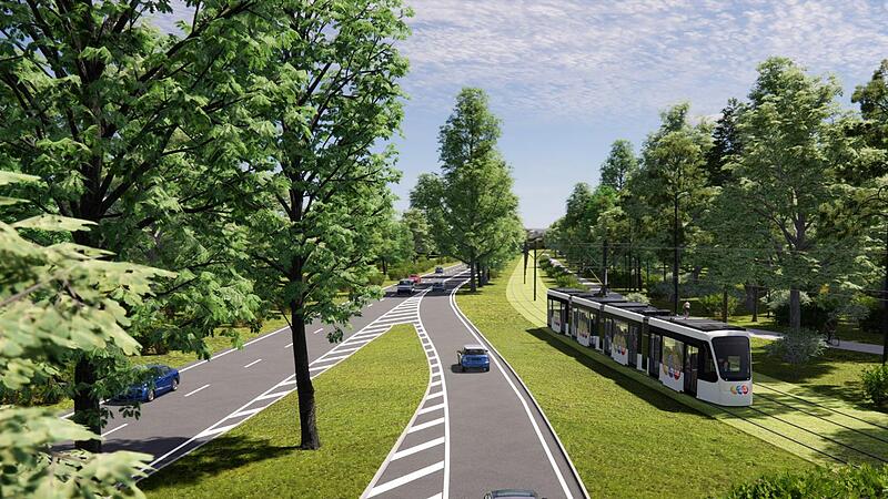 So könnte die Stadt-Umland-Bahn an der B 4 entlang fahren.