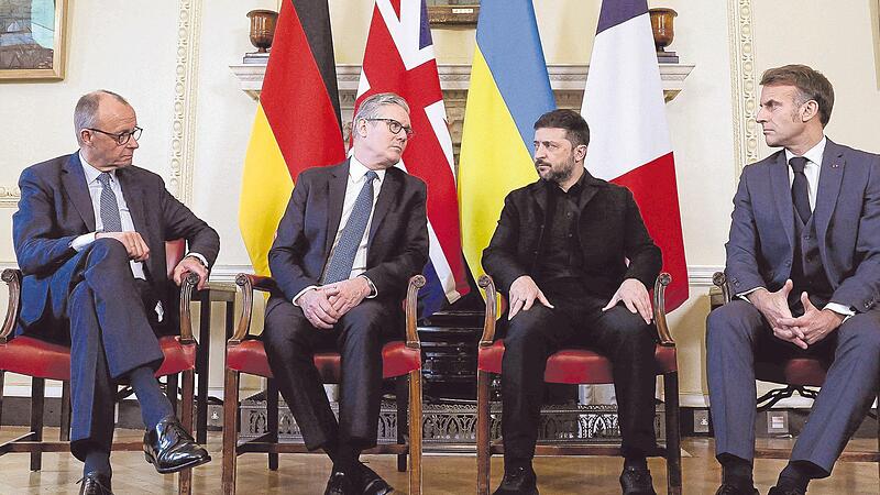 In Sachen Ukraine ziehen Europäer – hier die Staats- und Regierungschefs Friedrich Merz, Keir Starmer, Wolodymyr Selenskyj und Emmanuel Macron – und Amerikaner nicht mehr an einem Strang. In Sachen Ukraine ziehen Europäer – hier die Staats- und Regierungschefs Friedrich Merz, Keir Starmer, Wolodymyr Selenskyj und Emmanuel Macron – und Amerikaner nicht mehr an einem Strang.
