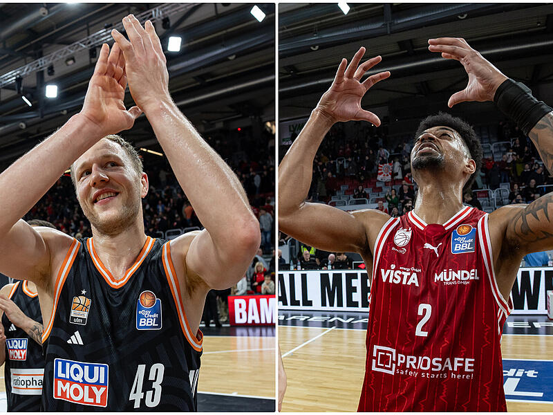 W&auml;hrend der Ulmer Christian Sengfelder (links) vier Jahre f&uuml;r Bamberg gespielt hat, k&ouml;nnte der Bamberger Kapit&auml;n Ibi Watson (rechts) in der kommenden Saison f&uuml;r die Ulmer auflaufen.