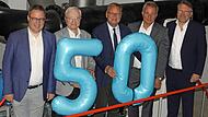 V.l. Regierungspräsident Florian Luderschmid, FWO Verbandsvorsitzender Heinz Köhler, Oberbürgermeister Andreas Starke, Stadtwerke-Geschäftsführer Michael Fiedeldey und FWO Verbandsdirektor Markus Rauh.