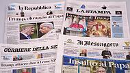 Dieses Bild zeigt die Titelseiten italienischer Zeitungen, die &uuml;ber die &Auml;u&szlig;erungen von US-Pr&auml;sident Donald Trump &uuml;ber Papst Leo XIV. berichten.