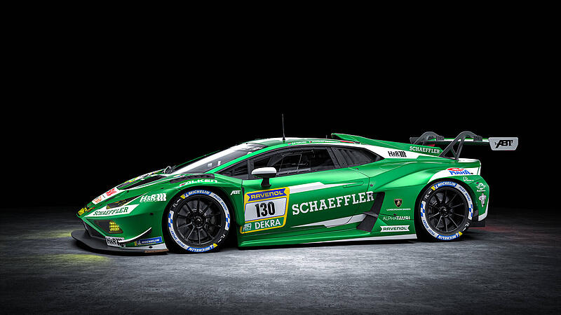 Im Schaeffler-Design bei den 24h N&uuml;rburgring 2026: Der Abt-Lamborghini #130.