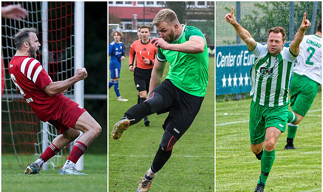 Thorsten Schlereth (links, Trossenfurt-Tretzendorf), Alexander Fialkovski (Mitte, SV Wolfers-/Neuengrün) und Michael Burger (rechts) gehören zu den besten Kreisliga-Torschützen der Region. Thorsten Schlereth (links, Trossenfurt-Tretzendorf), Alexander Fialkovski (Mitte, SV Wolfers-/Neuengrün) und Michael Burger (rechts) gehören zu den besten Kreisliga-Torschützen der Region.