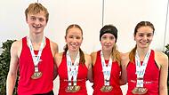 Die Medaillengewinner der LG Bamberg (von links):  Andreas G&uuml;&szlig;regen, Christina Betz, Marie Hauer und  Theresa Andersch