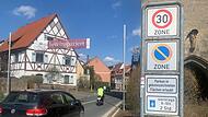 Bei der Einfahrt zur Stadt stehen mehrere Verkehrszeichen. Rechts vor links gilt ohnehin immer, wenn es die Regelung nicht durch ein Verkehrszeichen oder durch bauliche Gegebenheiten aufgehoben wird.
