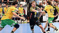 Ab durch die Mitte: HSC-Kapitän Jakob Knauer gegen die Hagener Philip Jungemann und Pierre Busch. Ab durch die Mitte: HSC-Kapitän Jakob Knauer gegen die Hagener Philip Jungemann und Pierre Busch.
