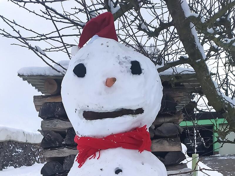 Der Bamberger Neujahrsschneemann darf eine Weihnachtsm&uuml;tze tragen.