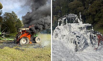 Steinwiesen: Traktor ger&auml;t pl&ouml;tzlich in Vollbrand - Fahrer reagiert schnell