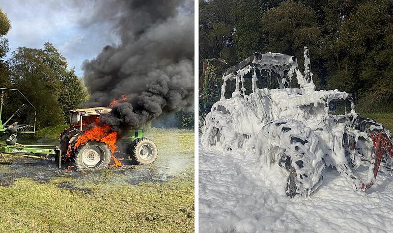 Steinwiesen: Traktor gerät plötzlich in Vollbrand - Fahrer reagiert schnell Steinwiesen: Traktor gerät plötzlich in Vollbrand - Fahrer reagiert schnell