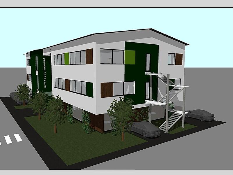 So stellt sich der Architekt den Neubau der Mittagsbetreuung in der Merzbacher Straße in Baiersdorf vor. So stellt sich der Architekt den Neubau der Mittagsbetreuung in der Merzbacher Straße in Baiersdorf vor.