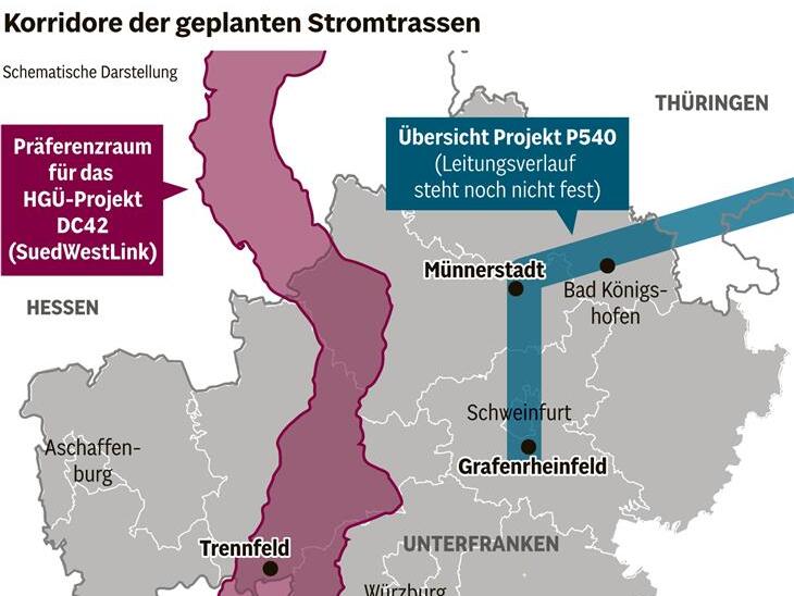 Korridore der geplanten Stromtrassen Klicken Sie auf das Bild, um die gesamte Karte zu sehen.