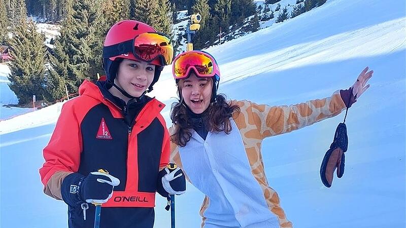 Eric Spahn (Schondra) und Paula Kern (Kirchheim) beim Skifahren.