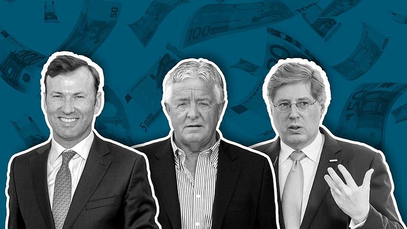 Geh&ouml;ren mit ihrem Milliardenverm&ouml;gen zu den reichsten Menschen der Welt: (von links)  Alexander Knauf und weitere vier Knauf-Familienmitglieder, Modeunternehmer Bernd Freier und Georg F.W. Schaeffler.