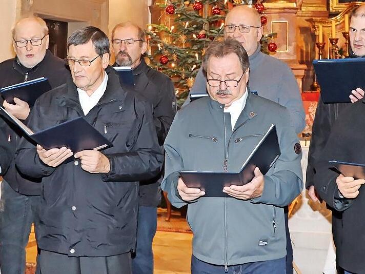 Der M&auml;nnerchor des Gesangvereins Freundschaftsbund Mainroth bei seinem Weihnachtskonzert.