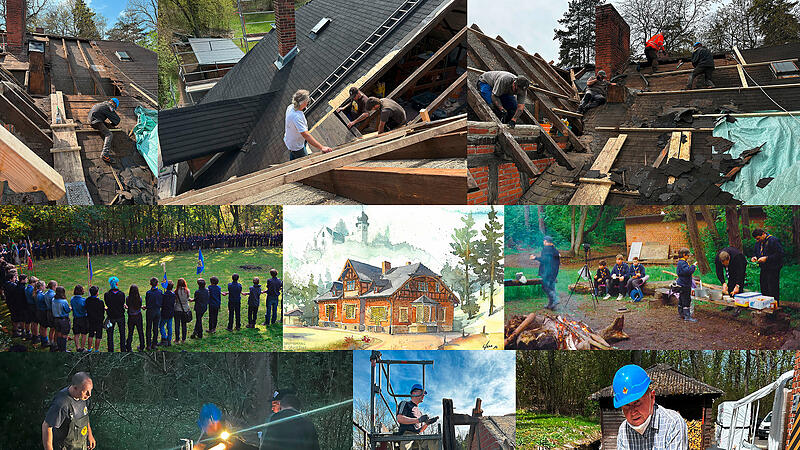 Ehemalige und aktive Pfadfinder kommen teils mehrere hundert Kilometer angereist, um das perforierte Dach des Pfadfinderzentrums zu erneuern.