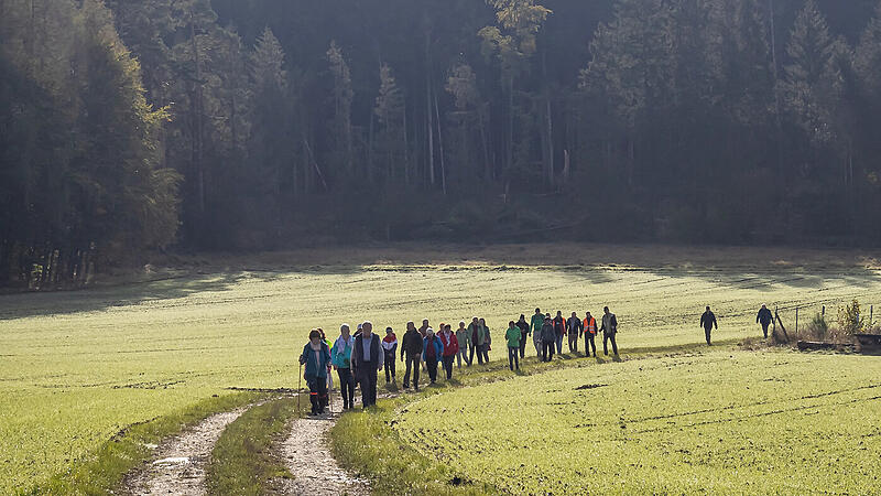 Die Wallfahrtsgruppe aus Morschreuth kurz vor der Mittagsrast in Uetzing