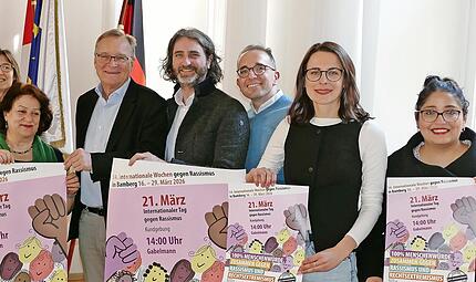Die MiB-Vorsitzenden, der Oberb&uuml;rgermeister und Kooperationspartner stellten die Inhalte der Internationalen Wochen gegen Rassismus vor.