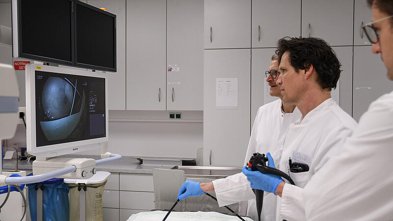 Prof. Dr. Georg Pistorius (v.l.n.r.), Prof. Dr. Felix Gundling, Privatdozent Dr. Georgi Vassilev Die Koloskopie gilt als Goldstandard in der Darmkrebsvorsorge.