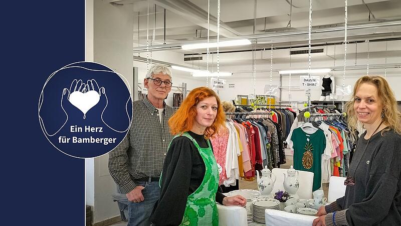 Kreislaufkaufhaus Bamberg: Volker H&uuml;tteroth, Gabriele Hofmann und Monika Patzelt sorgen im Bamberger Kreislauf-Kaufhaus f&uuml;r ein soziales und nachhaltiges Einkaufserlebnis.
