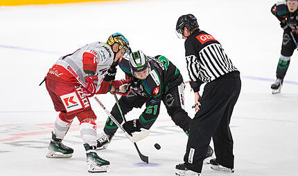 Samuel Eriksson (rechts) brachte die Alligators am Dienstagabend gegen Garmisch in Front. F&uuml;r Z&auml;hlbares reichte es f&uuml;r H&ouml;chstadt allerdings nicht.