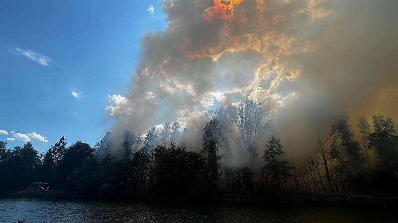 Feuer Bamberg Beim Brand zwischen Strullendorf und Bamberg sprang das Feuer über den Rhein-Main-Donau-Kanal auf einige Bäume der anderen Uferseite über.