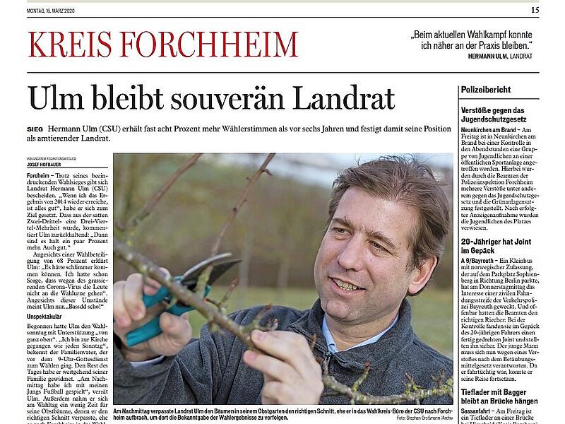 Eine Auswahl von Zeitungsartikeln des Fr&auml;nkischen Tags w&auml;hrend Hermann Ulms Amtszeit von 2014 bis heute.