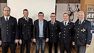 KBM Michael Ohmert, KBR Markus Ullrich, 1. B&uuml;rgermeister Armin Warmuth, 1. Kommandant Benedikt Kre&szlig;, 1. Vorsitzender Martin Sell, Stadtrat Detlef Heim
