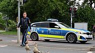 Polizei geleitet Gänsefamilie von vielbefahrener Straße Polizei geleitet Gänsefamilie von vielbefahrener Straße