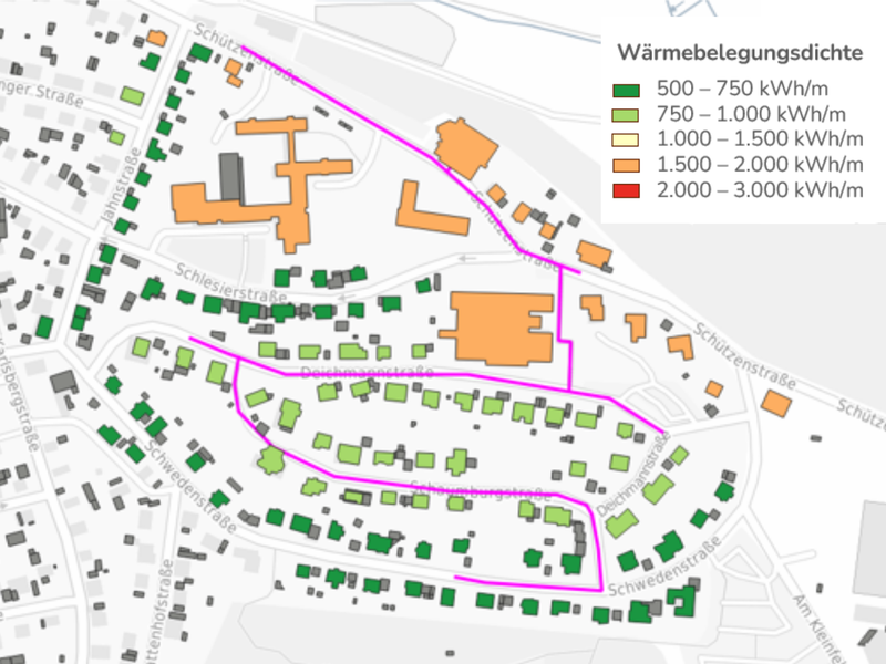 M&ouml;glicher Leitungsverlauf eines W&auml;rmenetzes am Karlsberg