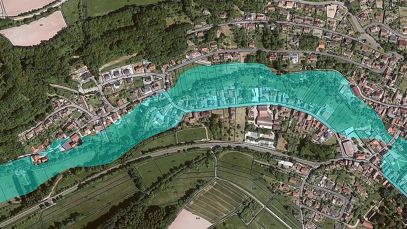 &Uuml;berschwemmungsgebiete in Aschach
