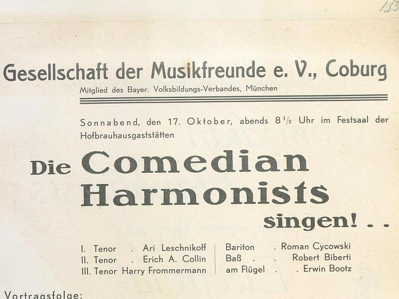Programmzettel für den Auftritt der Comedian Harmonists am 17. Oktober 1931 in Coburg.
