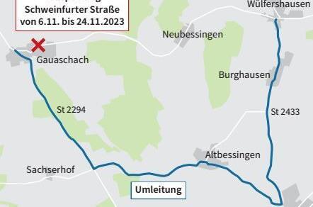 Ab Montag gilt für bis zu drei Wochen eine Umleitung östlich des Hammelburger Stadtteils Gauaschach. Ab Montag gilt für bis zu drei Wochen eine Umleitung östlich des Hammelburger Stadtteils Gauaschach.