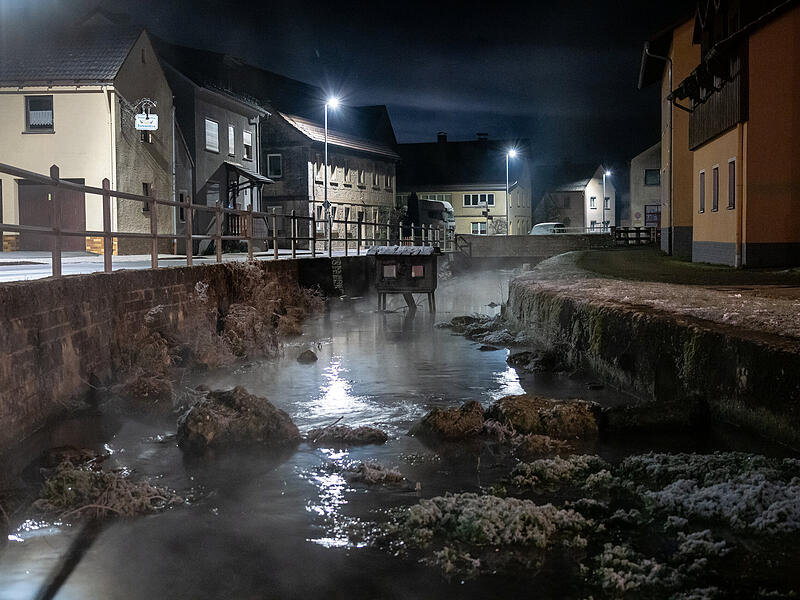 Eisige Temperaturen. Frostnacht in Königsfeld im Landkreis Bamberg
